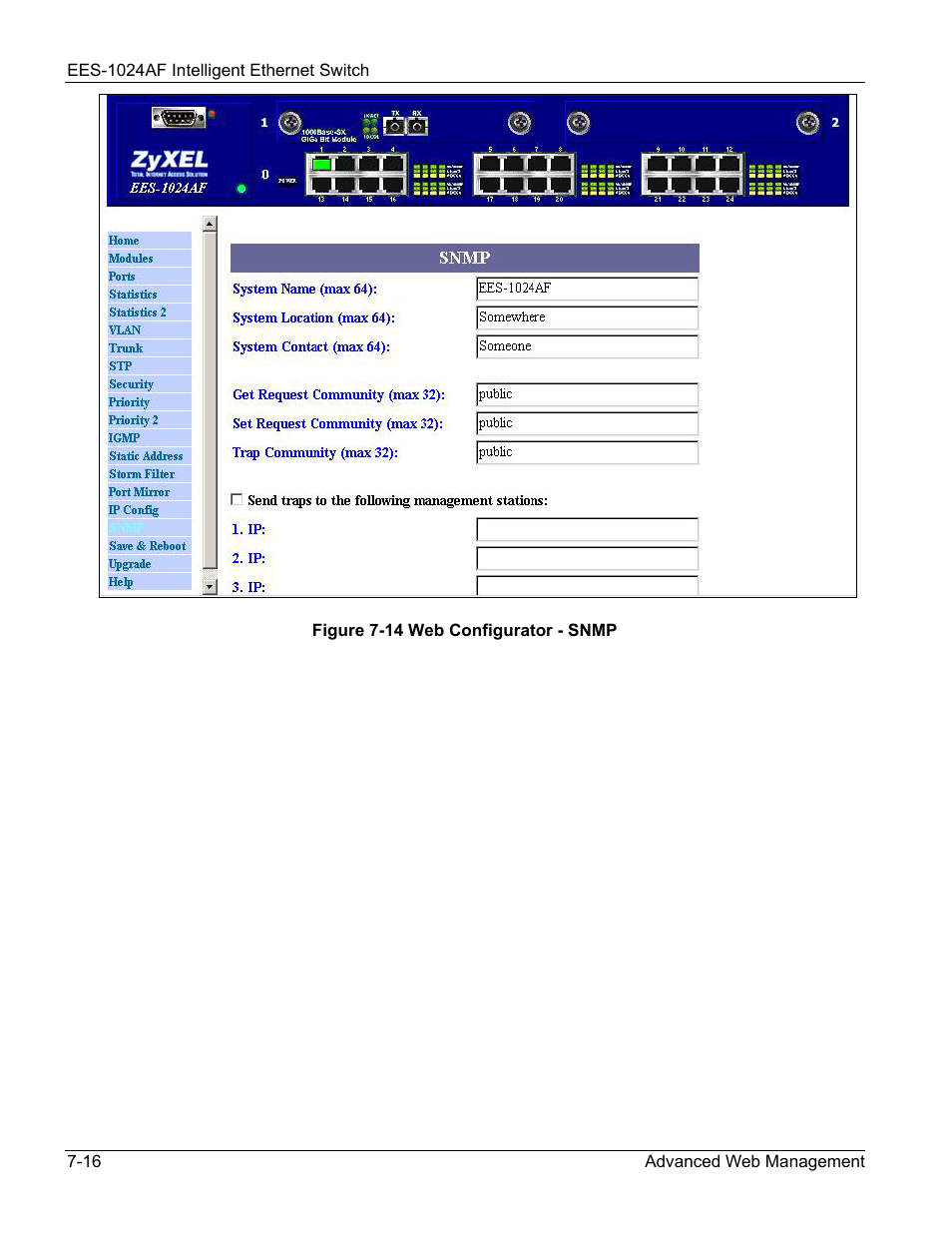 Figure 7-14 web configurator - snmp -16 | ZyXEL Communications EES-1024AF User Manual | Page 80 / 99