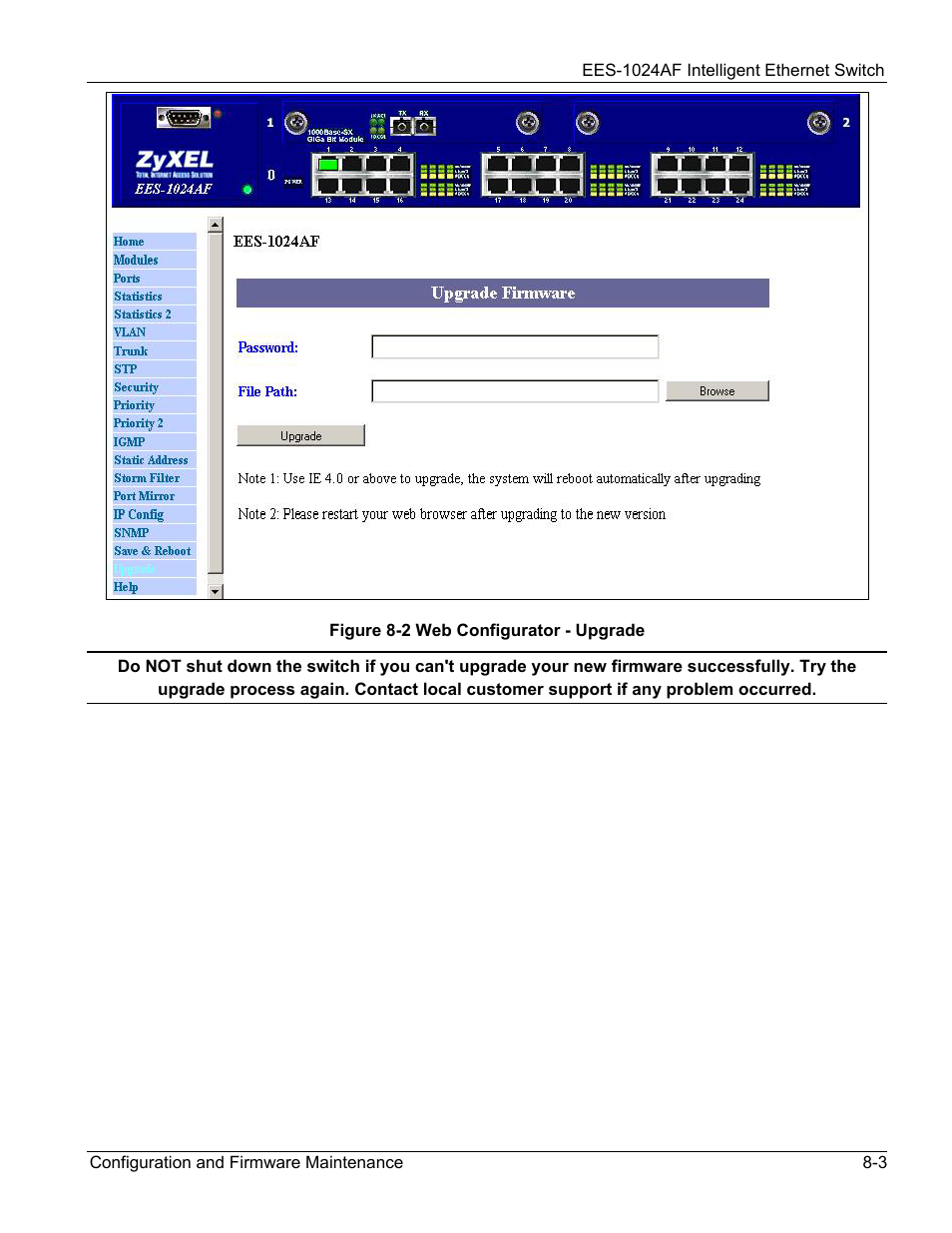 Figure 8-2 web configurator - upgrade -3 | ZyXEL Communications EES-1024AF User Manual | Page 83 / 99