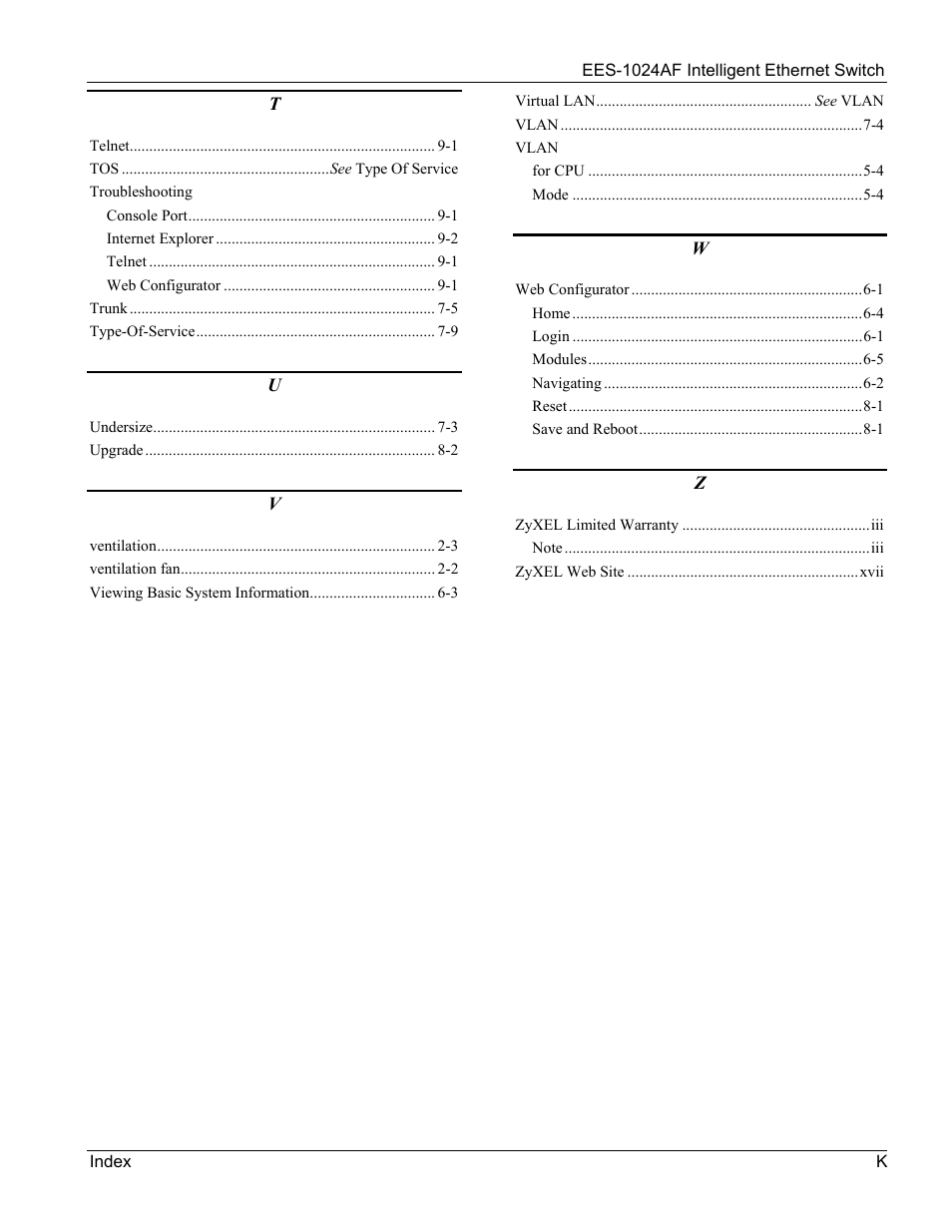 ZyXEL Communications EES-1024AF User Manual | Page 99 / 99