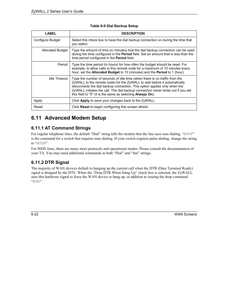 Advanced modem setup, 11 advanced modem setup | ZyXEL Communications Internet Security Gateway ZyWALL 2 Series User Manual | Page 106 / 614