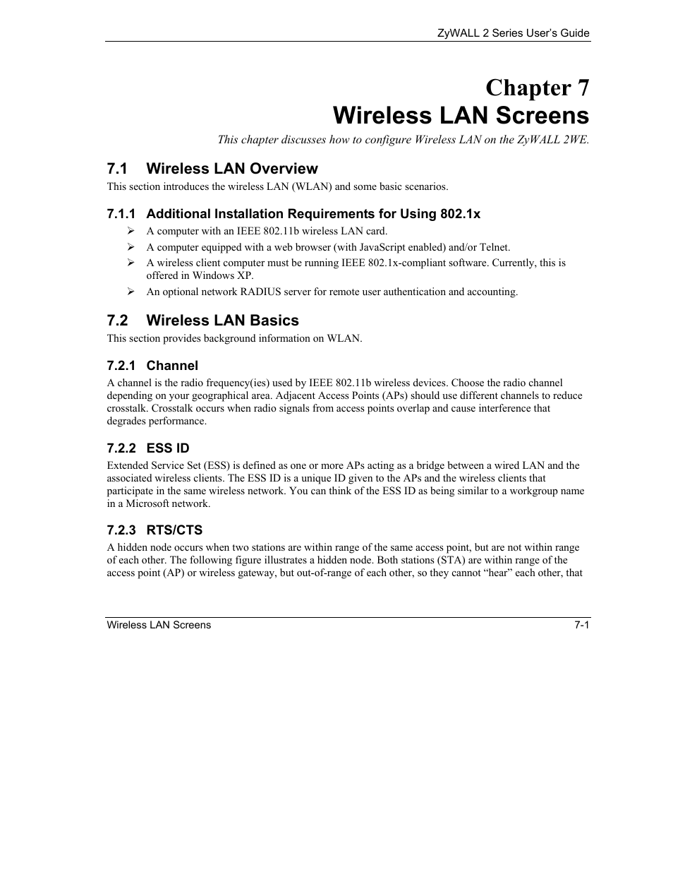 Wireless lan screens, Wireless lan overview, Wireless lan basics | Chapter 7 wireless lan screens | ZyXEL Communications Internet Security Gateway ZyWALL 2 Series User Manual | Page 111 / 614