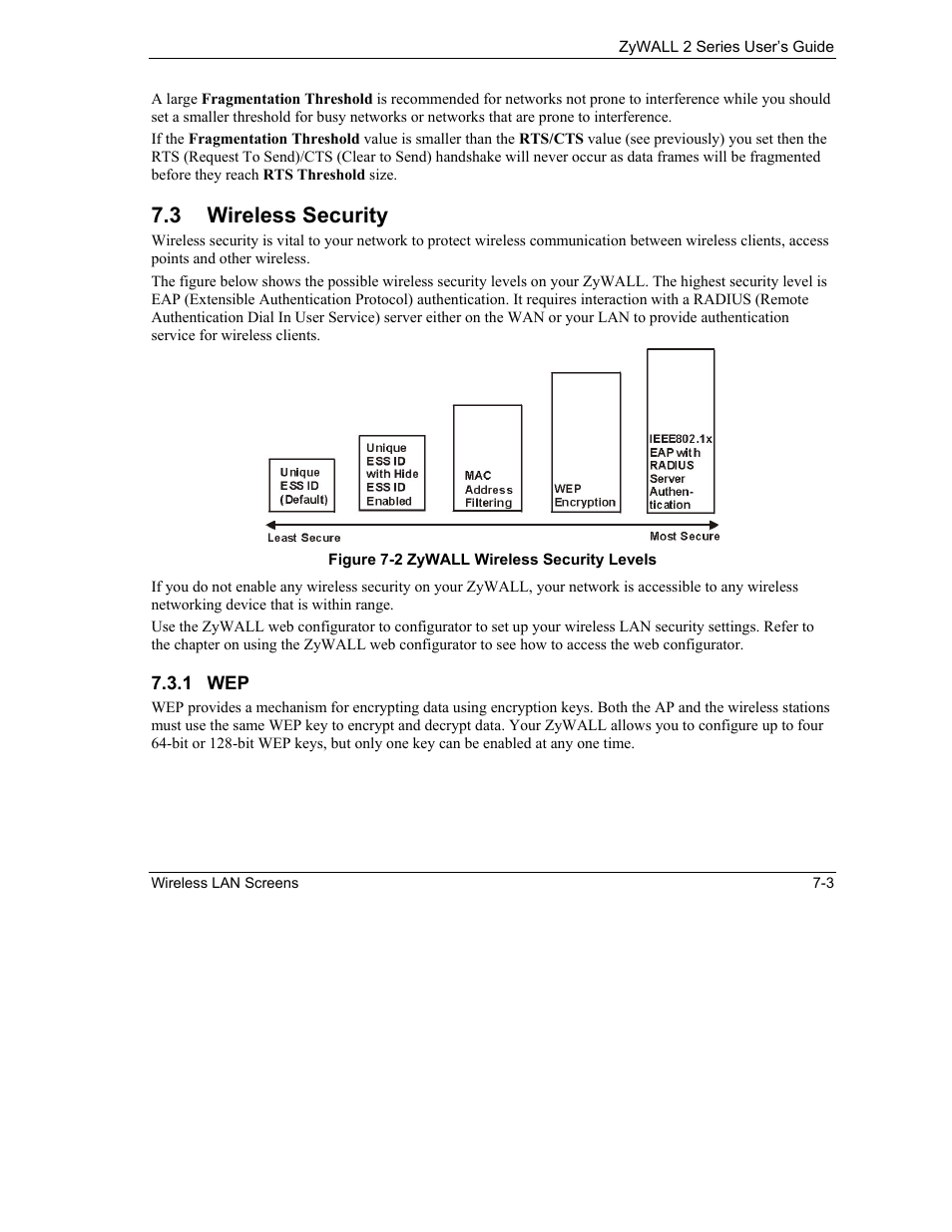 Wireless security, 3 wireless security | ZyXEL Communications Internet Security Gateway ZyWALL 2 Series User Manual | Page 113 / 614