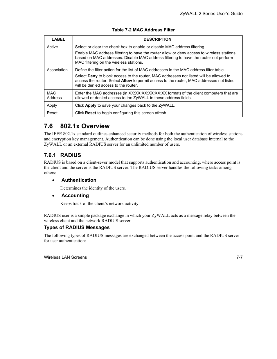 1x overview | ZyXEL Communications Internet Security Gateway ZyWALL 2 Series User Manual | Page 117 / 614