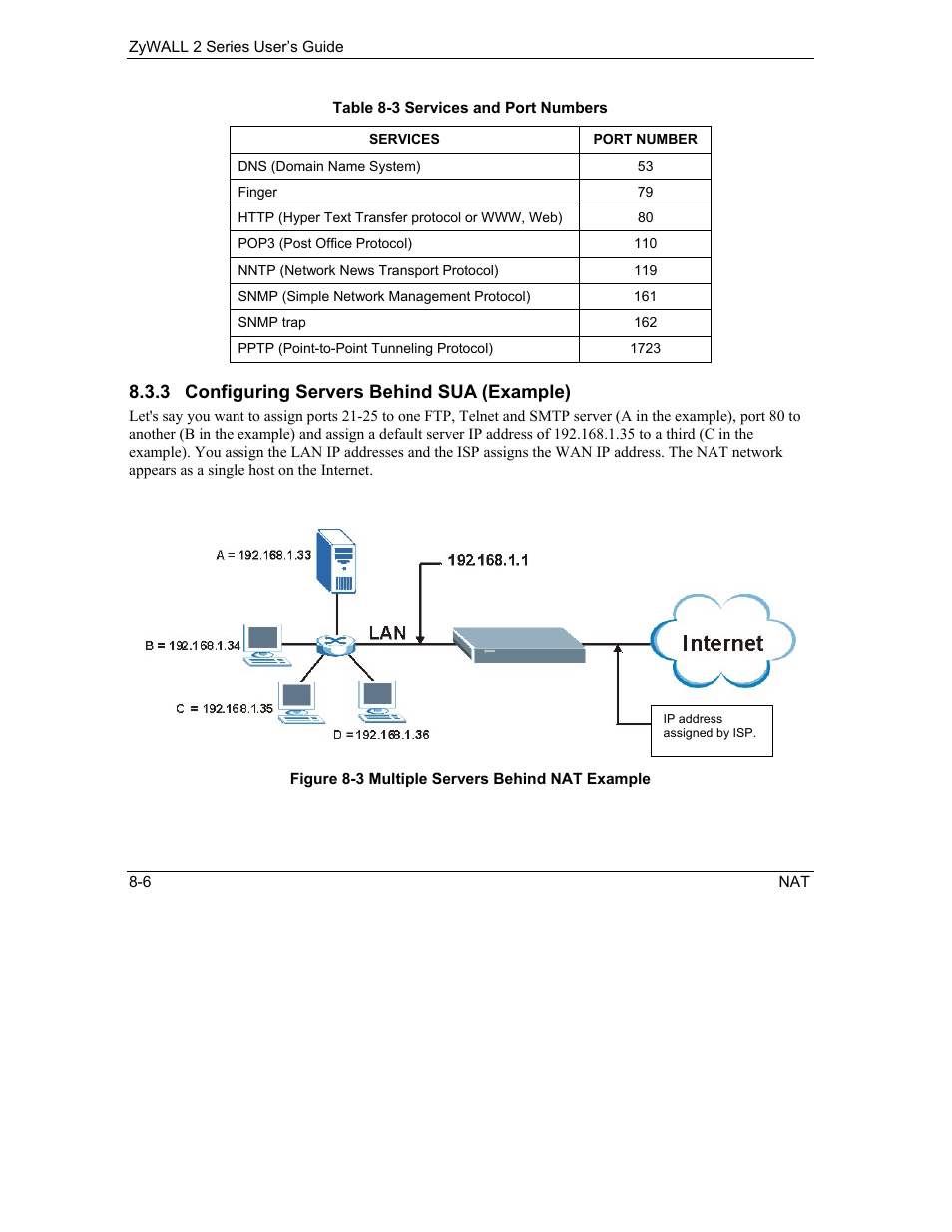 3 configuring servers behind sua (example) | ZyXEL Communications Internet Security Gateway ZyWALL 2 Series User Manual | Page 128 / 614