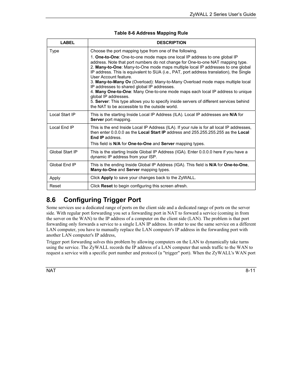 Configuring trigger port, 6 configuring trigger port | ZyXEL Communications Internet Security Gateway ZyWALL 2 Series User Manual | Page 133 / 614