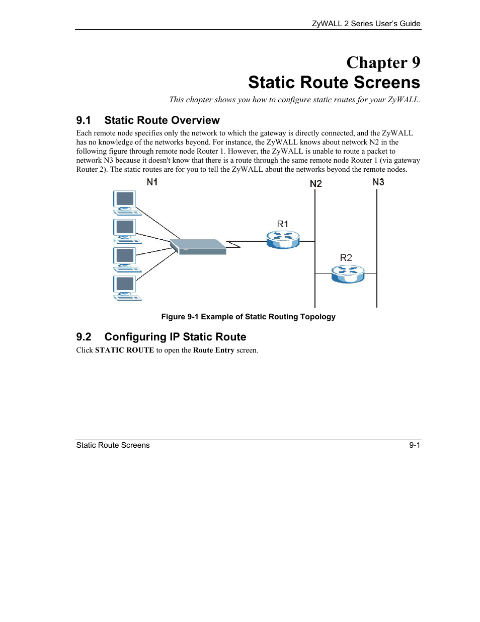 Static route screens, Static route overview, Configuring ip static route | Chapter 9 static route screens | ZyXEL Communications Internet Security Gateway ZyWALL 2 Series User Manual | Page 137 / 614