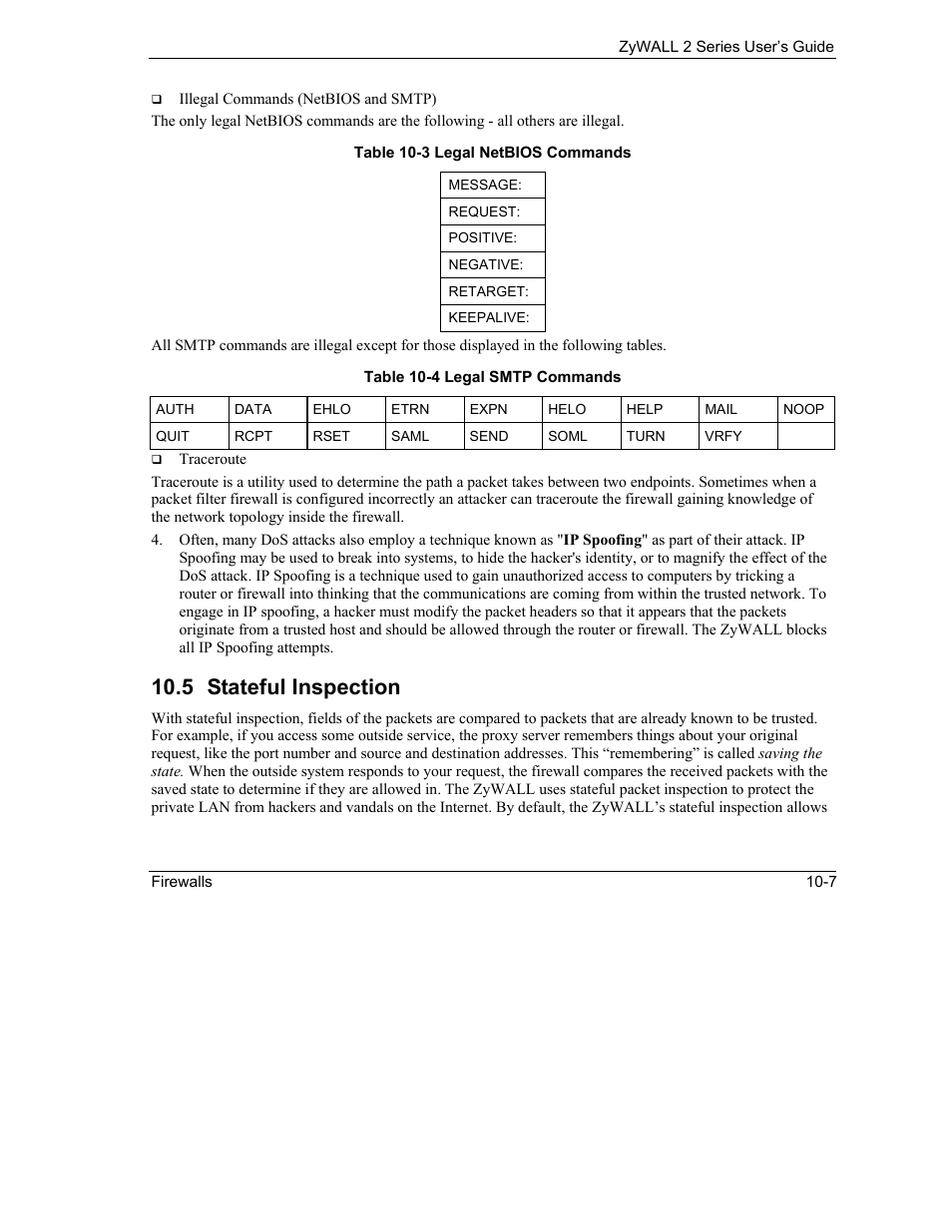 Stateful inspection, 5 stateful inspection | ZyXEL Communications Internet Security Gateway ZyWALL 2 Series User Manual | Page 149 / 614