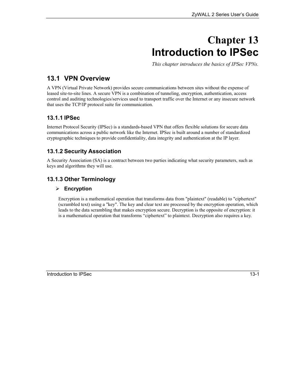 Introduction to ipsec, Vpn overview, Chapter 13 introduction to ipsec | ZyXEL Communications Internet Security Gateway ZyWALL 2 Series User Manual | Page 201 / 614