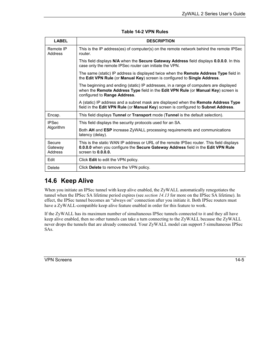 Keep alive, 6 keep alive | ZyXEL Communications Internet Security Gateway ZyWALL 2 Series User Manual | Page 211 / 614