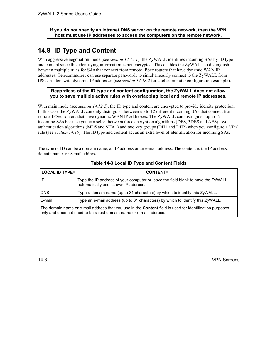 Id type and content, 8 id type and content | ZyXEL Communications Internet Security Gateway ZyWALL 2 Series User Manual | Page 214 / 614