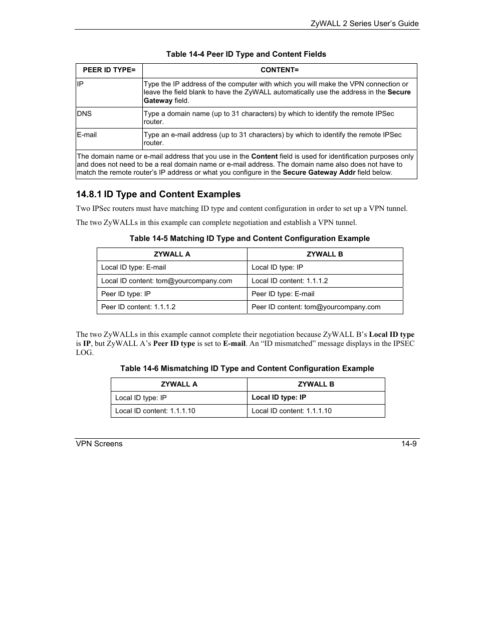 1 id type and content examples | ZyXEL Communications Internet Security Gateway ZyWALL 2 Series User Manual | Page 215 / 614
