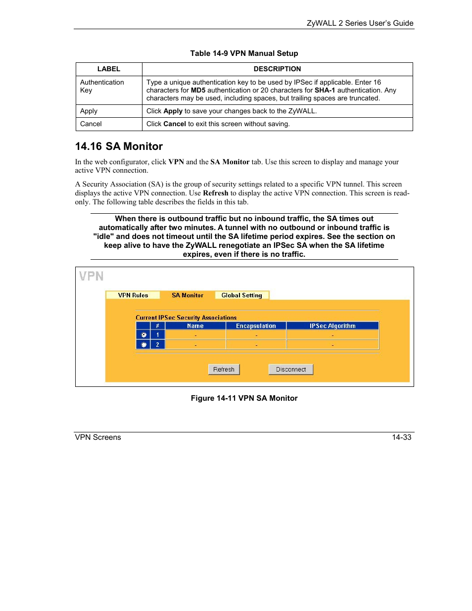 Sa monitor, 16 sa monitor | ZyXEL Communications Internet Security Gateway ZyWALL 2 Series User Manual | Page 239 / 614