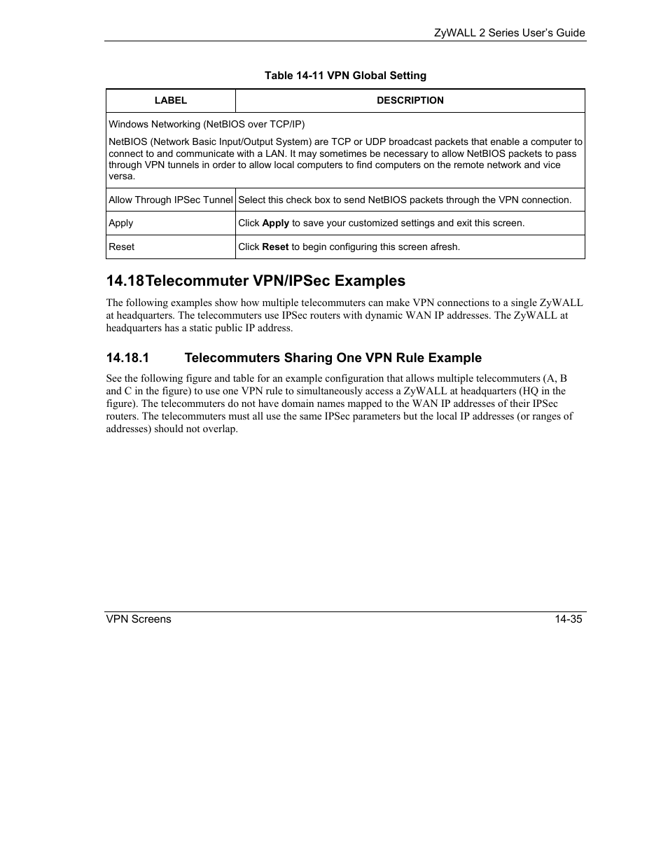 Telecommuter vpn/ipsec examples, 18 telecommuter vpn/ipsec examples | ZyXEL Communications Internet Security Gateway ZyWALL 2 Series User Manual | Page 241 / 614
