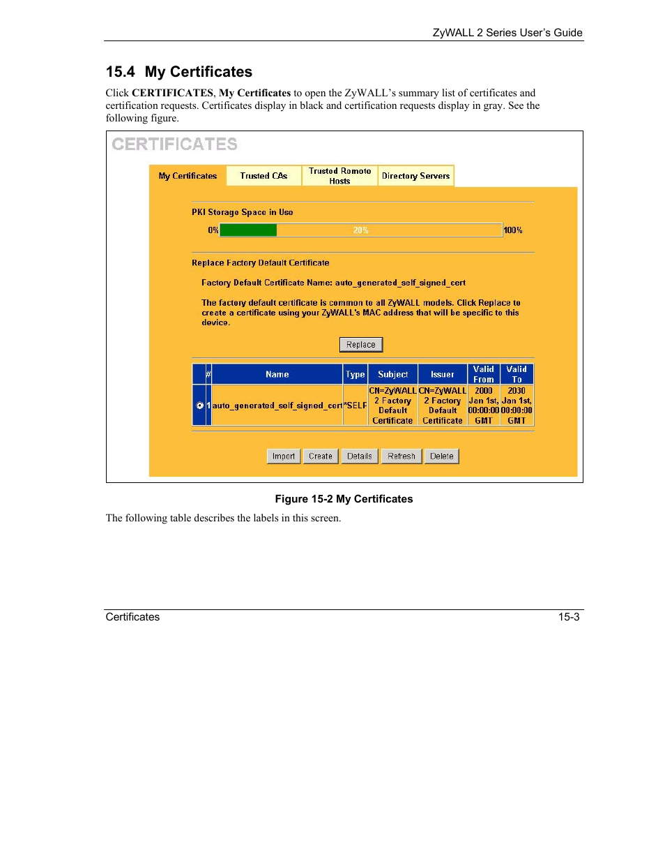 My certificates, 4 my certificates | ZyXEL Communications Internet Security Gateway ZyWALL 2 Series User Manual | Page 249 / 614