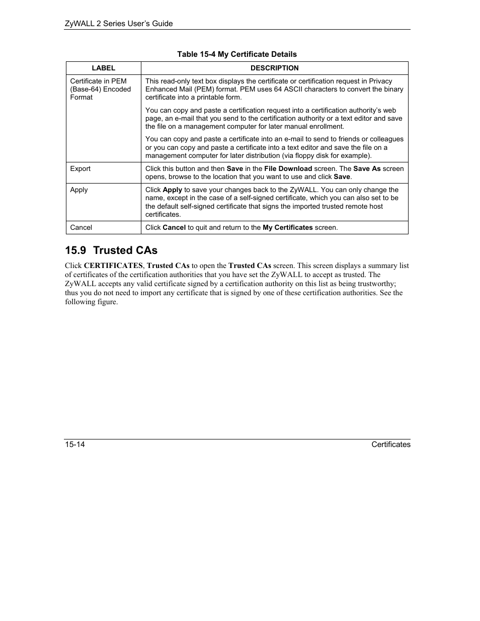 Trusted cas, 9 trusted cas | ZyXEL Communications Internet Security Gateway ZyWALL 2 Series User Manual | Page 260 / 614