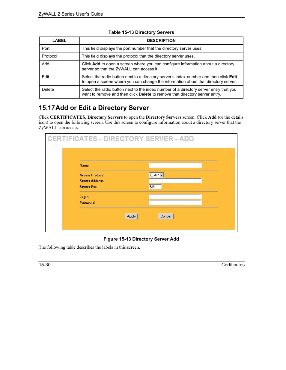 Add or edit a directory server, 17 add or edit a directory server | ZyXEL Communications Internet Security Gateway ZyWALL 2 Series User Manual | Page 276 / 614