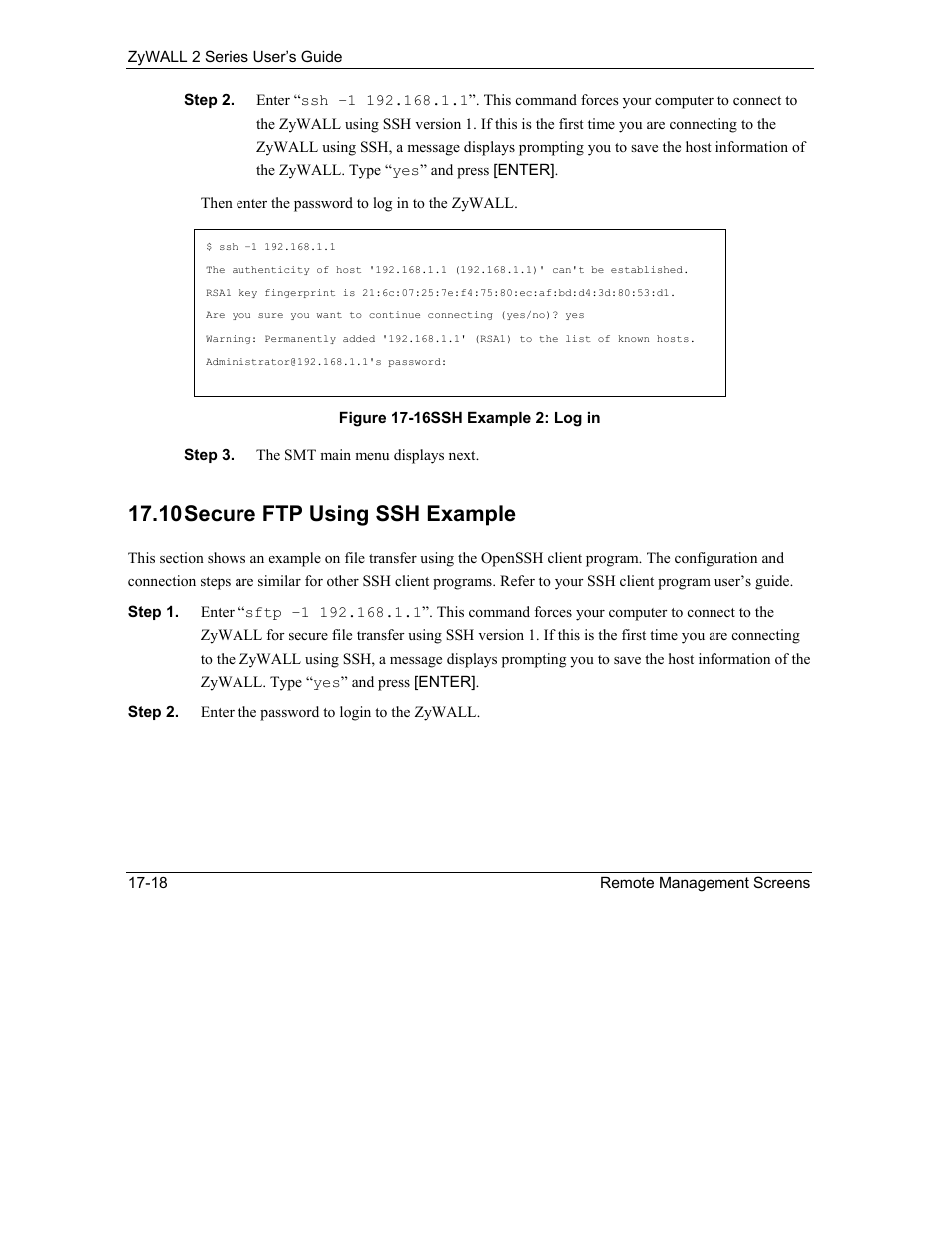 Secure ftp using ssh example, 10 secure ftp using ssh example | ZyXEL Communications Internet Security Gateway ZyWALL 2 Series User Manual | Page 304 / 614