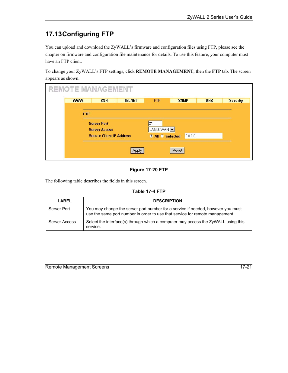 Configuring ftp, 13 configuring ftp | ZyXEL Communications Internet Security Gateway ZyWALL 2 Series User Manual | Page 307 / 614