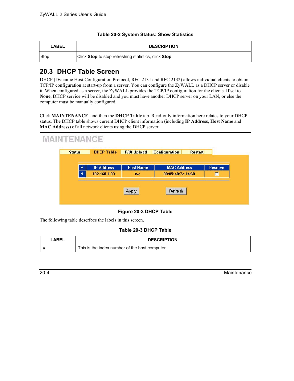 Dhcp table screen, 3 dhcp table screen | ZyXEL Communications Internet Security Gateway ZyWALL 2 Series User Manual | Page 346 / 614