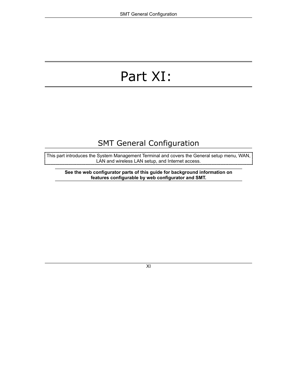 Part xi smt general configuration, Part xi | ZyXEL Communications Internet Security Gateway ZyWALL 2 Series User Manual | Page 355 / 614