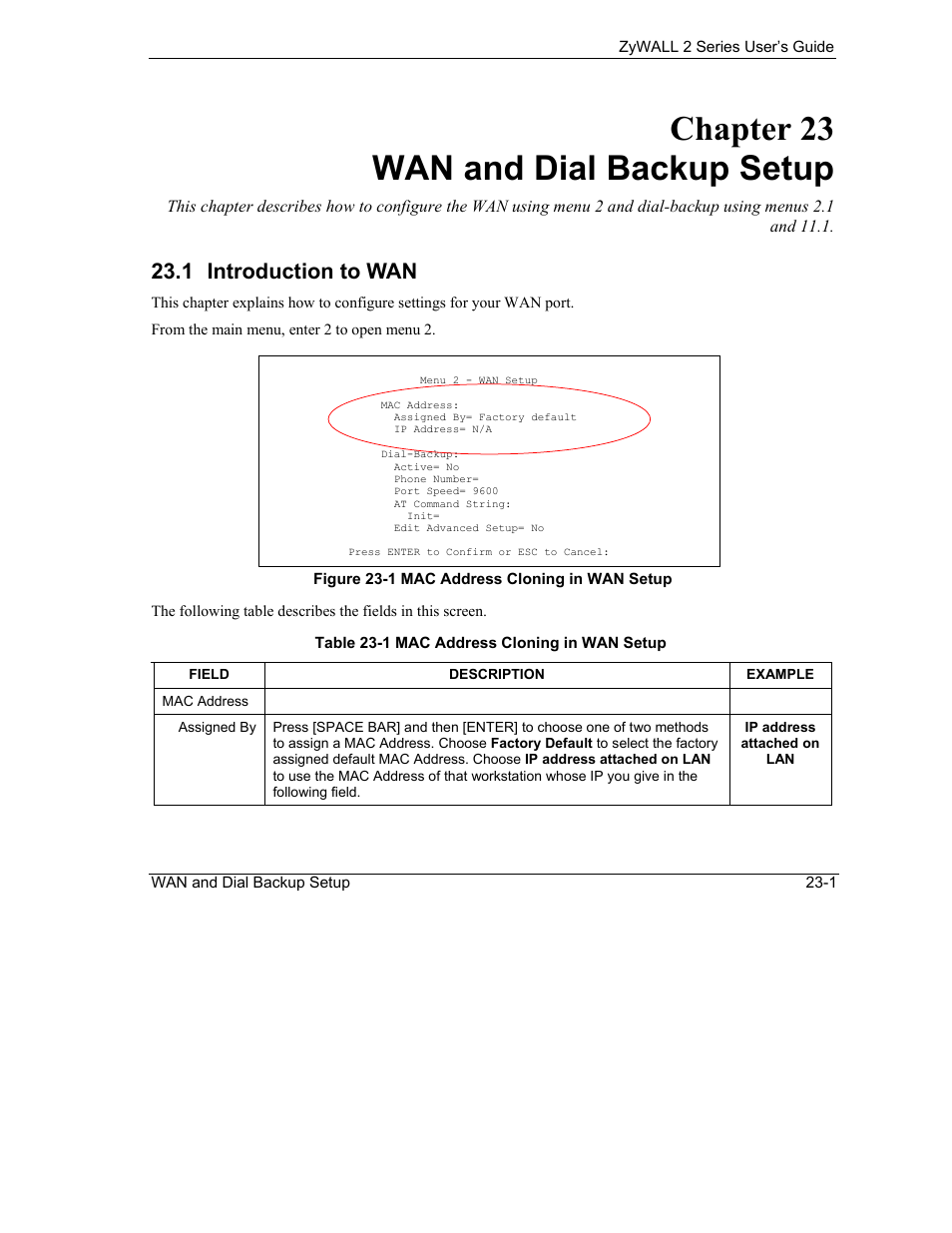 Wan and dial backup setup, Introduction to wan, Chapter 23 wan and dial backup setup | 1 introduction to wan | ZyXEL Communications Internet Security Gateway ZyWALL 2 Series User Manual | Page 367 / 614