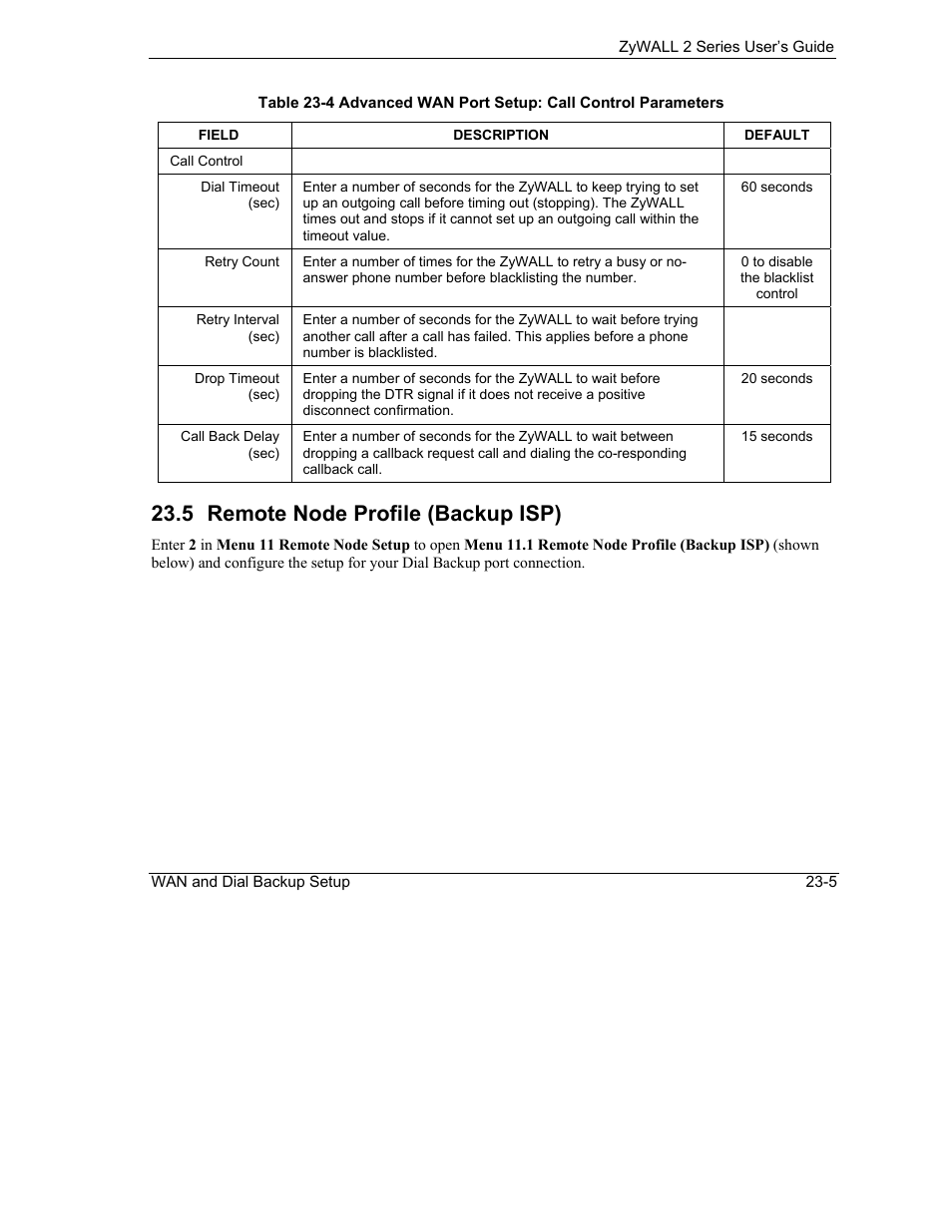 Remote node profile (backup isp), 5 remote node profile (backup isp) | ZyXEL Communications Internet Security Gateway ZyWALL 2 Series User Manual | Page 371 / 614