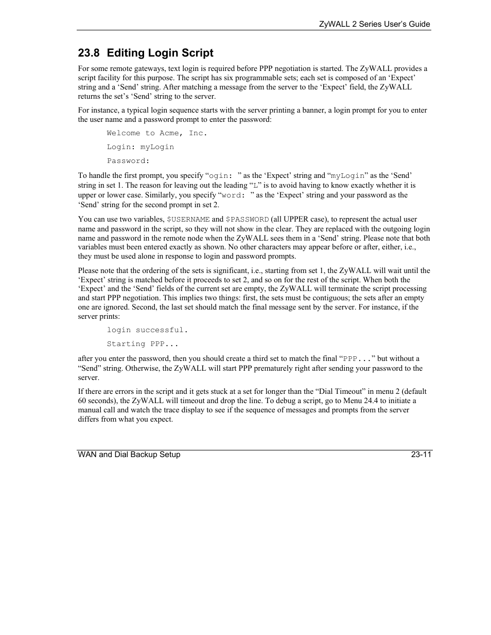 Editing login script, 8 editing login script | ZyXEL Communications Internet Security Gateway ZyWALL 2 Series User Manual | Page 377 / 614