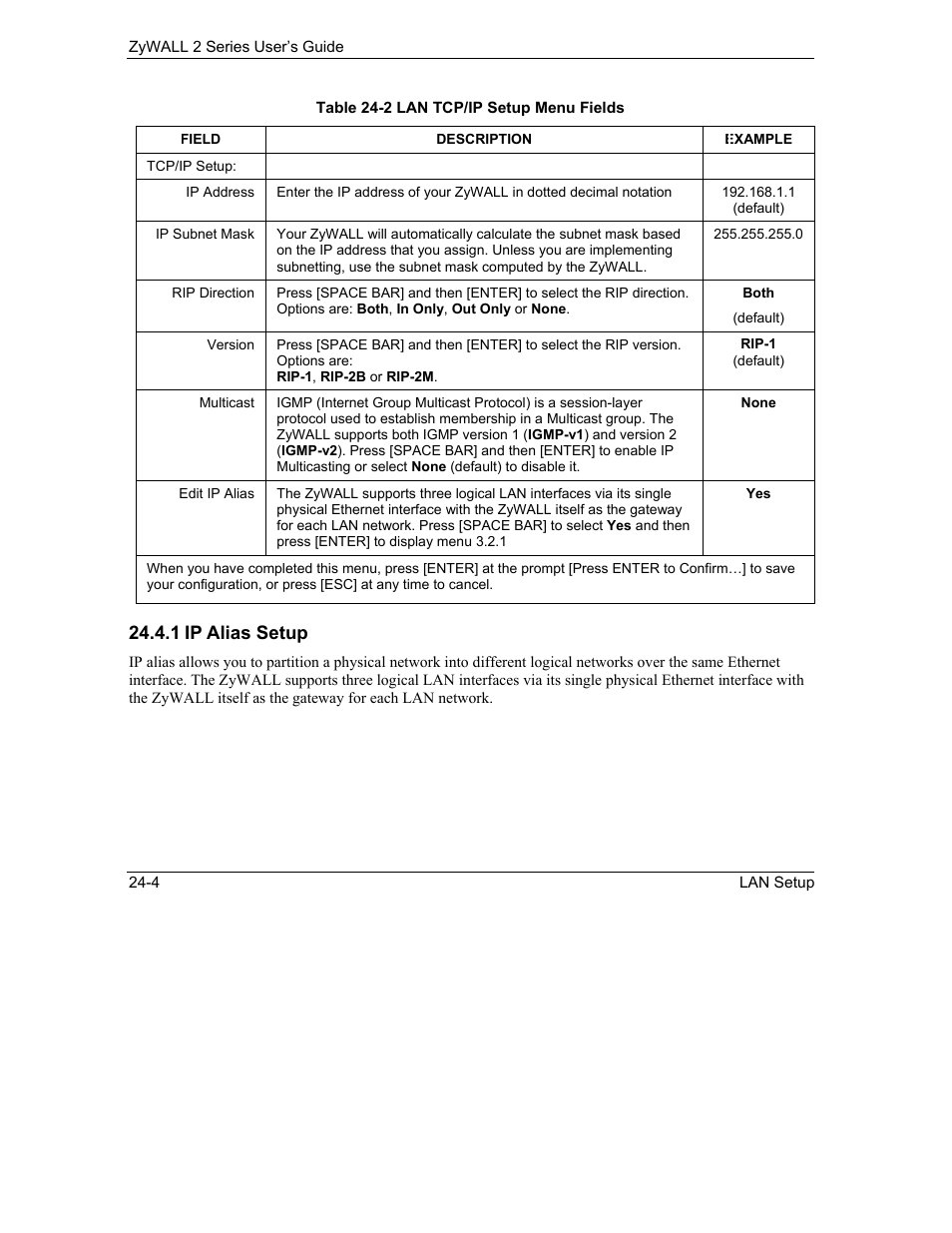 1 ip alias setup | ZyXEL Communications Internet Security Gateway ZyWALL 2 Series User Manual | Page 384 / 614