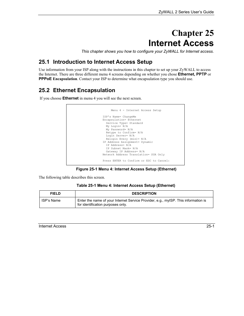 Internet access, Introduction to internet access setup, Ethernet encapsulation | Chapter 25 internet access, 1 introduction to internet access setup, 2 ethernet encapsulation | ZyXEL Communications Internet Security Gateway ZyWALL 2 Series User Manual | Page 391 / 614