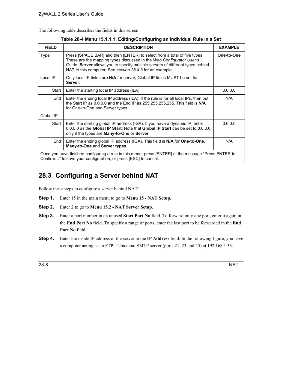 Configuring a server behind nat, 3 configuring a server behind nat | ZyXEL Communications Internet Security Gateway ZyWALL 2 Series User Manual | Page 422 / 614