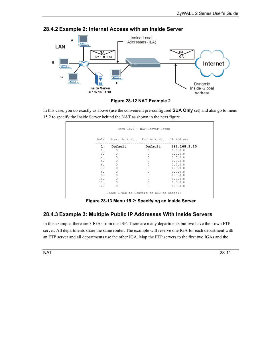 2 example 2: internet access with an inside server | ZyXEL Communications Internet Security Gateway ZyWALL 2 Series User Manual | Page 425 / 614