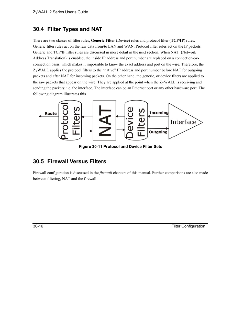 Filter types and nat, Firewall versus filters, 4 filter types and nat | 5 firewall versus filters | ZyXEL Communications Internet Security Gateway ZyWALL 2 Series User Manual | Page 452 / 614