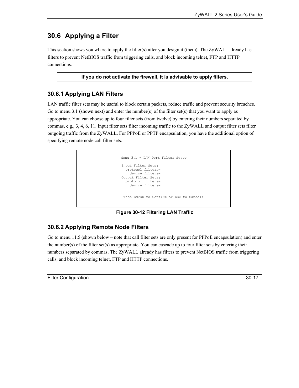 Applying a filter, 6 applying a filter | ZyXEL Communications Internet Security Gateway ZyWALL 2 Series User Manual | Page 453 / 614