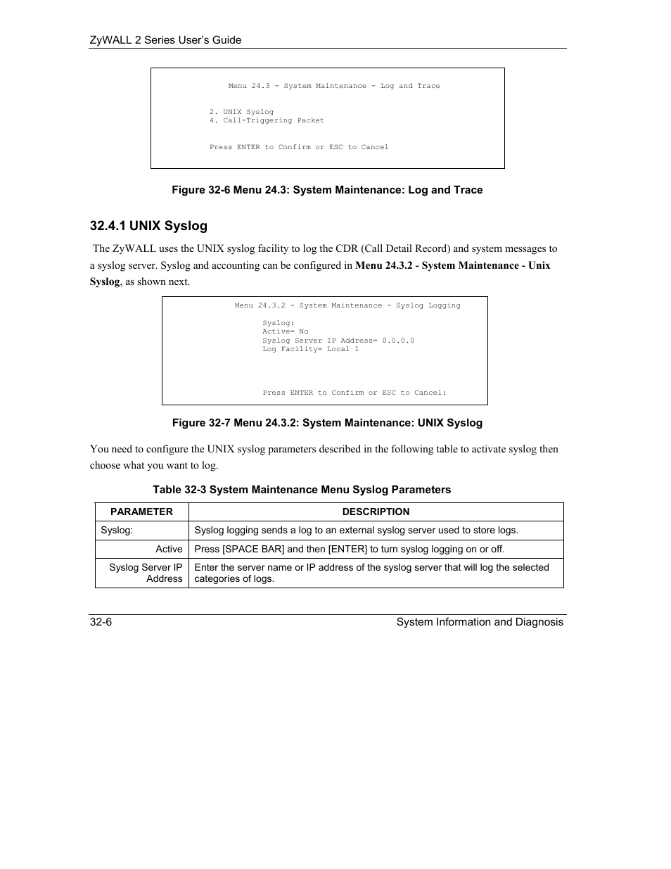 1 unix syslog | ZyXEL Communications Internet Security Gateway ZyWALL 2 Series User Manual | Page 464 / 614