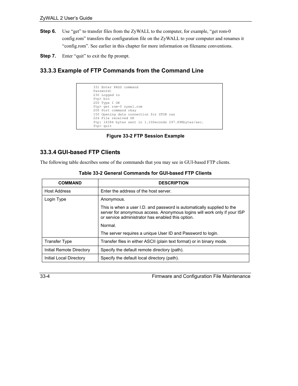 3 example of ftp commands from the command line, 4 gui-based ftp clients | ZyXEL Communications Internet Security Gateway ZyWALL 2 Series User Manual | Page 474 / 614