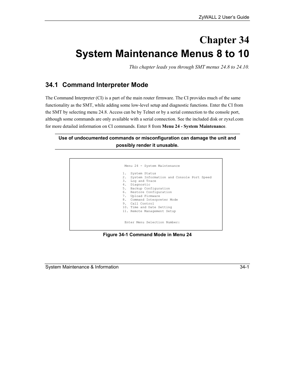 System maintenance menus 8 to 10, Command interpreter mode, 1 command interpreter mode | ZyXEL Communications Internet Security Gateway ZyWALL 2 Series User Manual | Page 489 / 614
