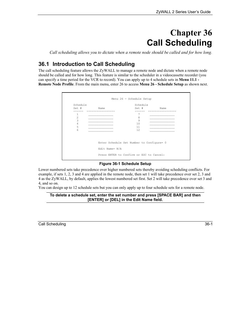 Call scheduling, Introduction to call scheduling, Chapter 36 call scheduling | 1 introduction to call scheduling | ZyXEL Communications Internet Security Gateway ZyWALL 2 Series User Manual | Page 503 / 614