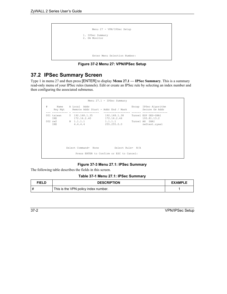 Ipsec summary screen, 2 ipsec summary screen | ZyXEL Communications Internet Security Gateway ZyWALL 2 Series User Manual | Page 508 / 614