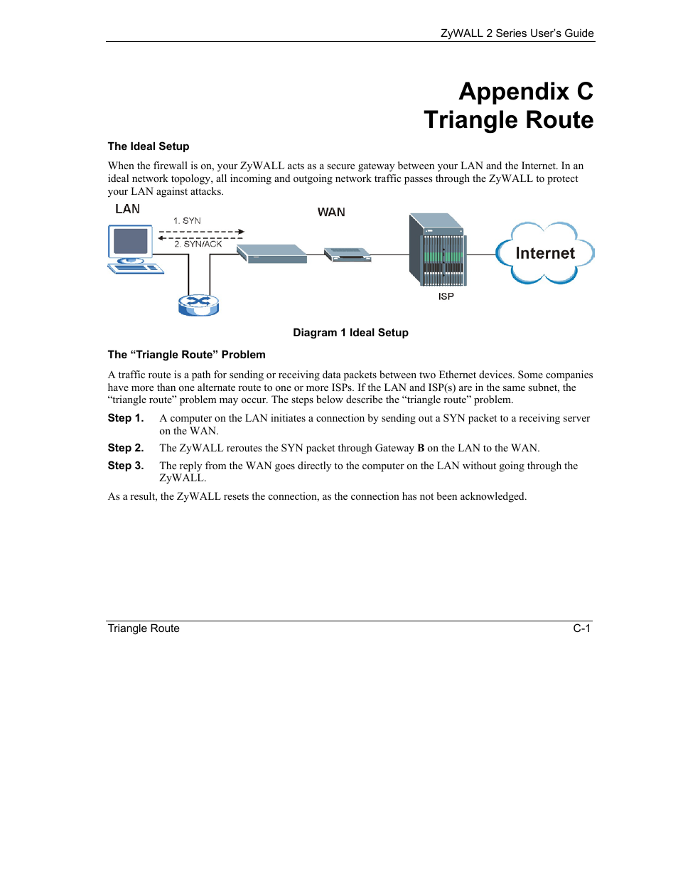 C. triangle route, Appendix c triangle route | ZyXEL Communications Internet Security Gateway ZyWALL 2 Series User Manual | Page 543 / 614