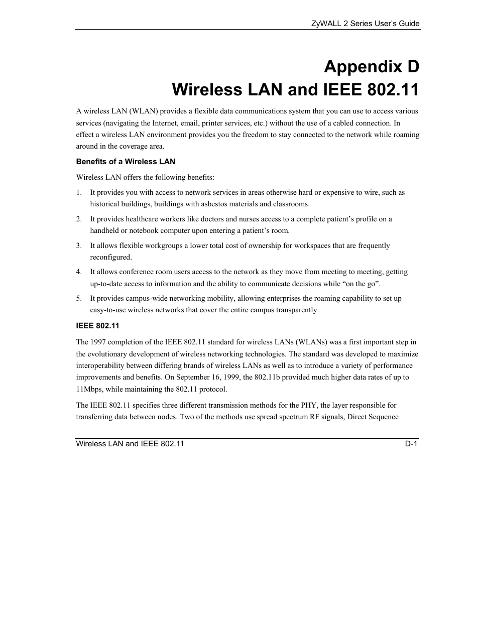 D. wireless lan and ieee 802.11 | ZyXEL Communications Internet Security Gateway ZyWALL 2 Series User Manual | Page 547 / 614