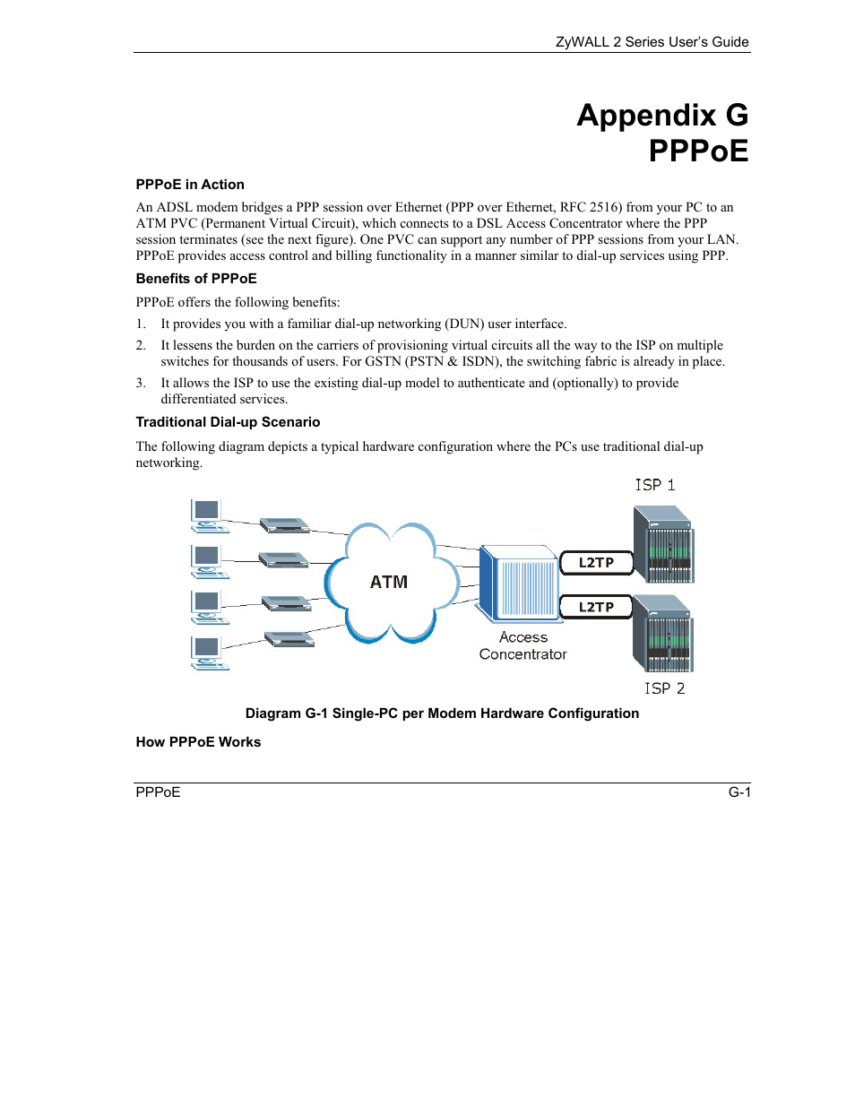 G. pppoe, Appendix g pppoe | ZyXEL Communications Internet Security Gateway ZyWALL 2 Series User Manual | Page 555 / 614
