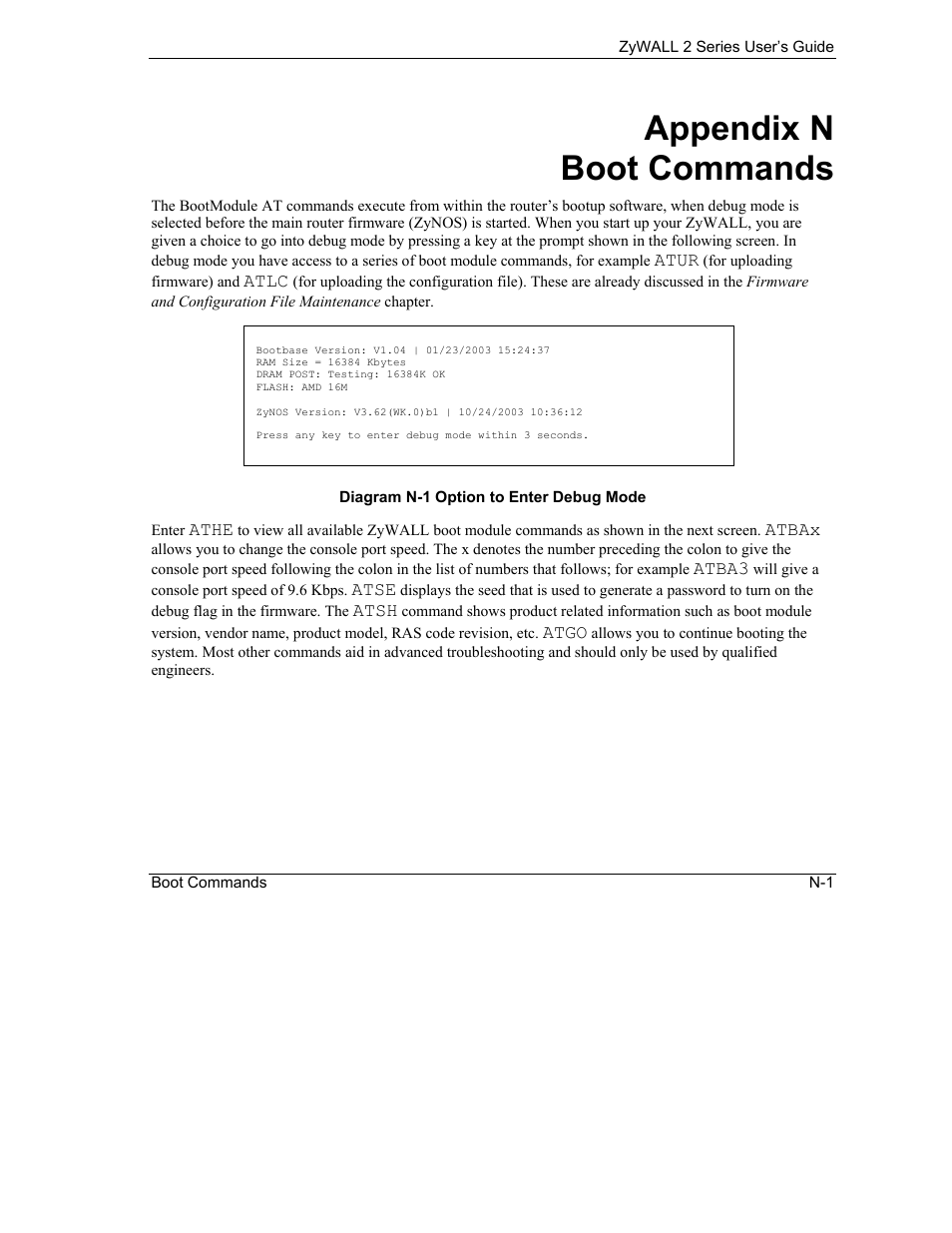 N. boot commands, Appendix n boot commands | ZyXEL Communications Internet Security Gateway ZyWALL 2 Series User Manual | Page 585 / 614