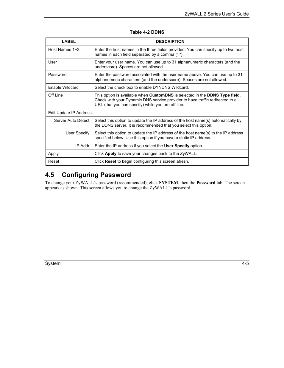 Configuring password, 5 configuring password | ZyXEL Communications Internet Security Gateway ZyWALL 2 Series User Manual | Page 67 / 614