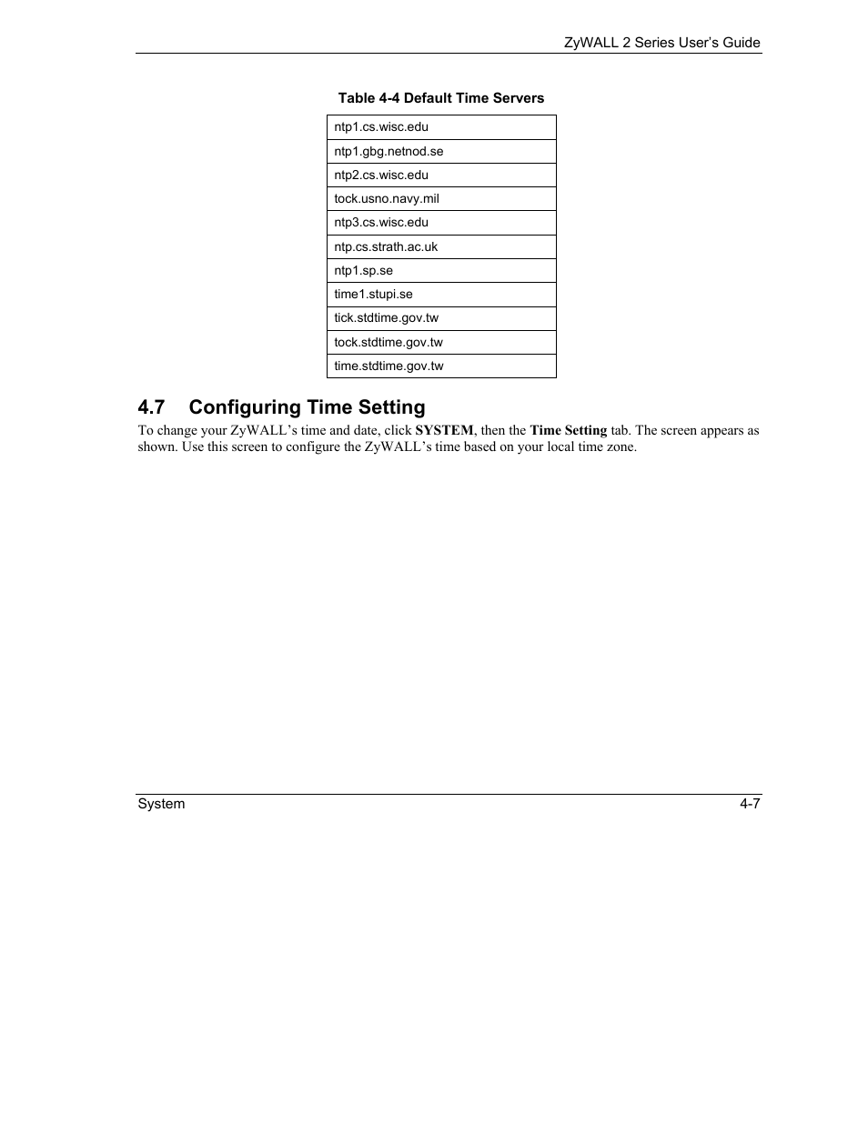 Configuring time setting, 7 configuring time setting | ZyXEL Communications Internet Security Gateway ZyWALL 2 Series User Manual | Page 69 / 614
