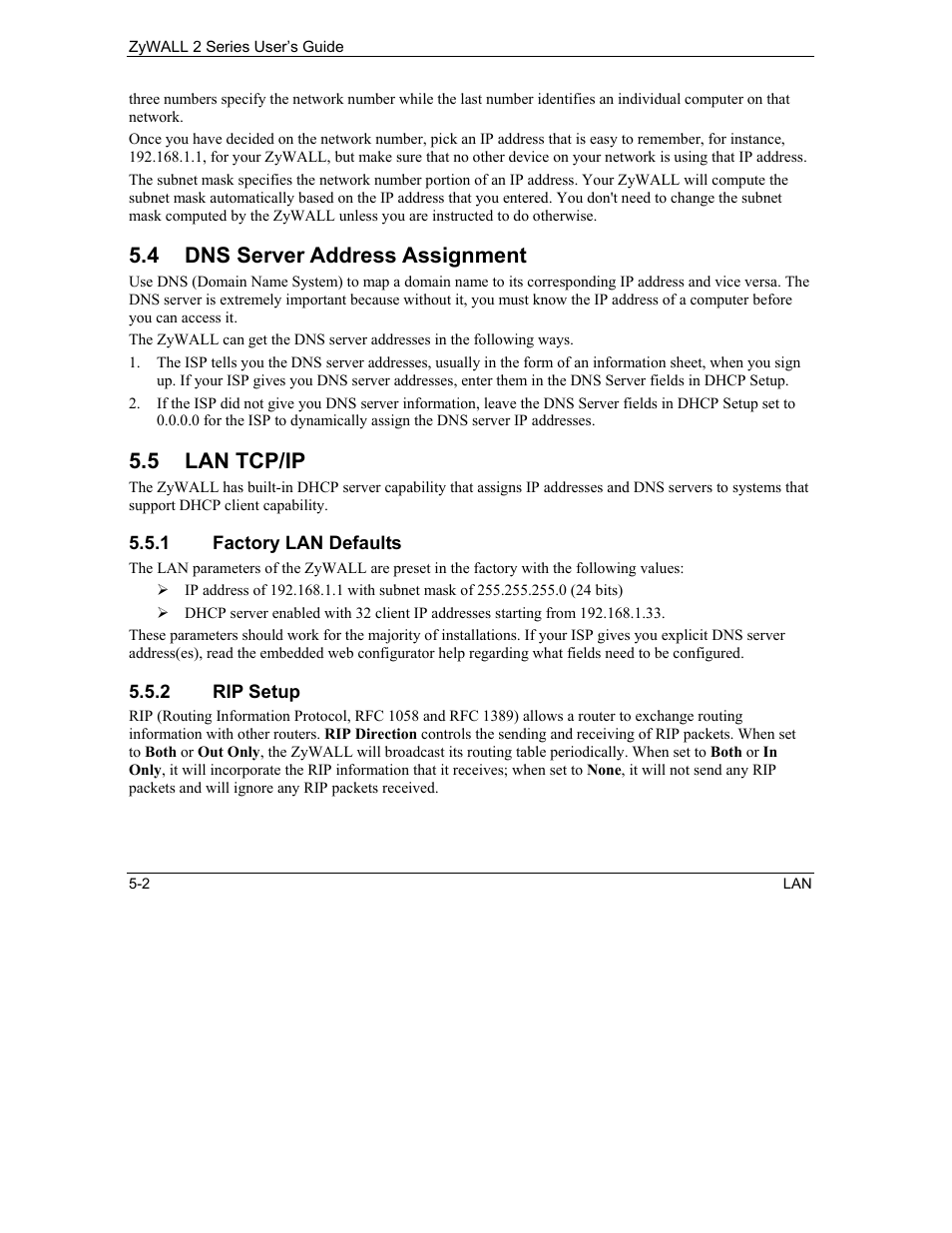 Dns server address assignment, Lan tcp/ip, 4 dns server address assignment | 5 lan tcp/ip | ZyXEL Communications Internet Security Gateway ZyWALL 2 Series User Manual | Page 74 / 614