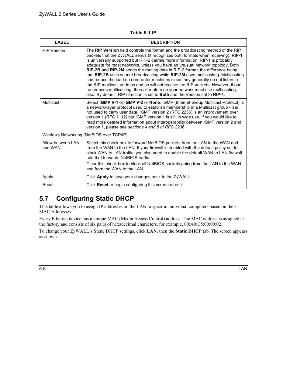Configuring static dhcp, 7 configuring static dhcp | ZyXEL Communications Internet Security Gateway ZyWALL 2 Series User Manual | Page 78 / 614