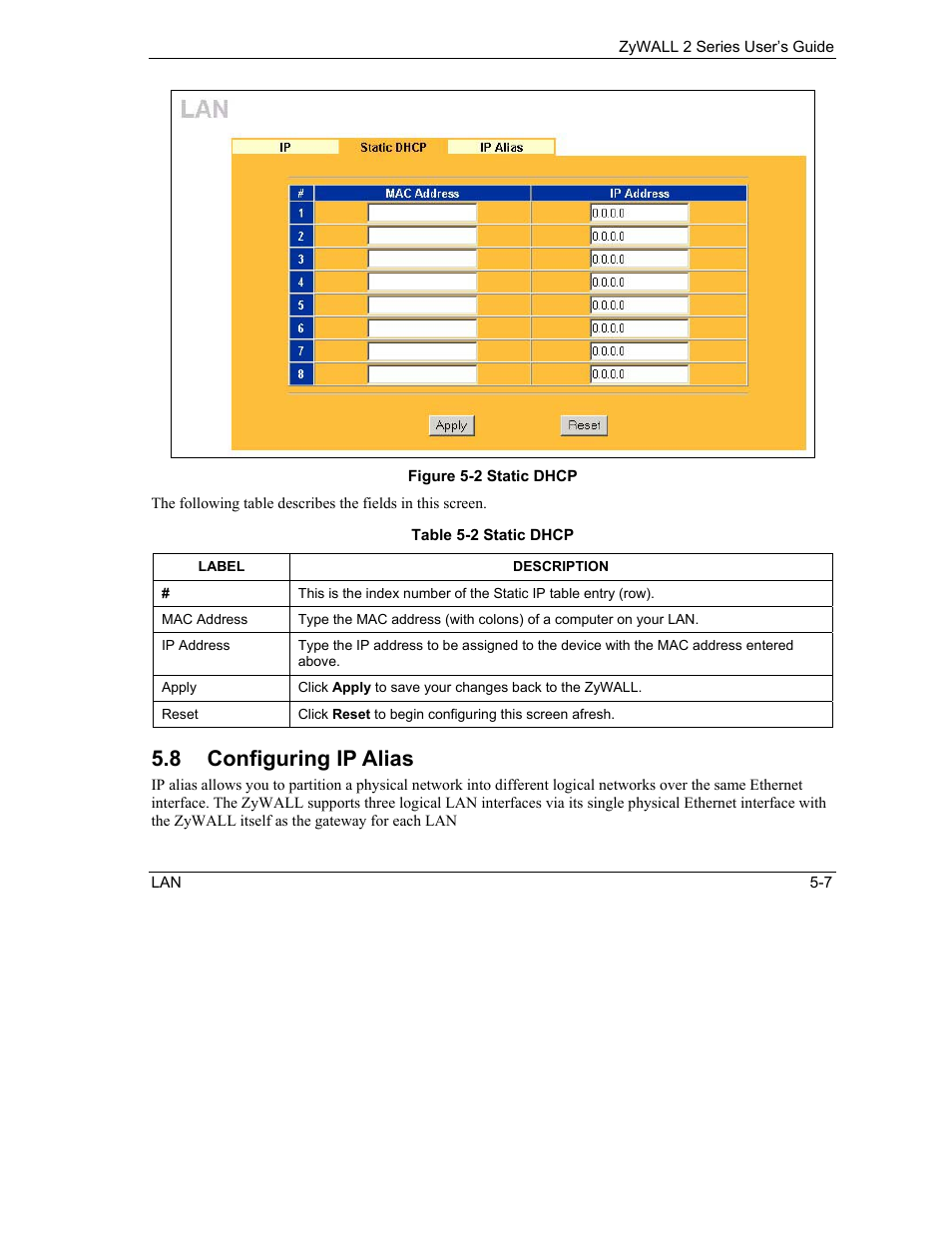 Configuring ip alias, 8 configuring ip alias | ZyXEL Communications Internet Security Gateway ZyWALL 2 Series User Manual | Page 79 / 614