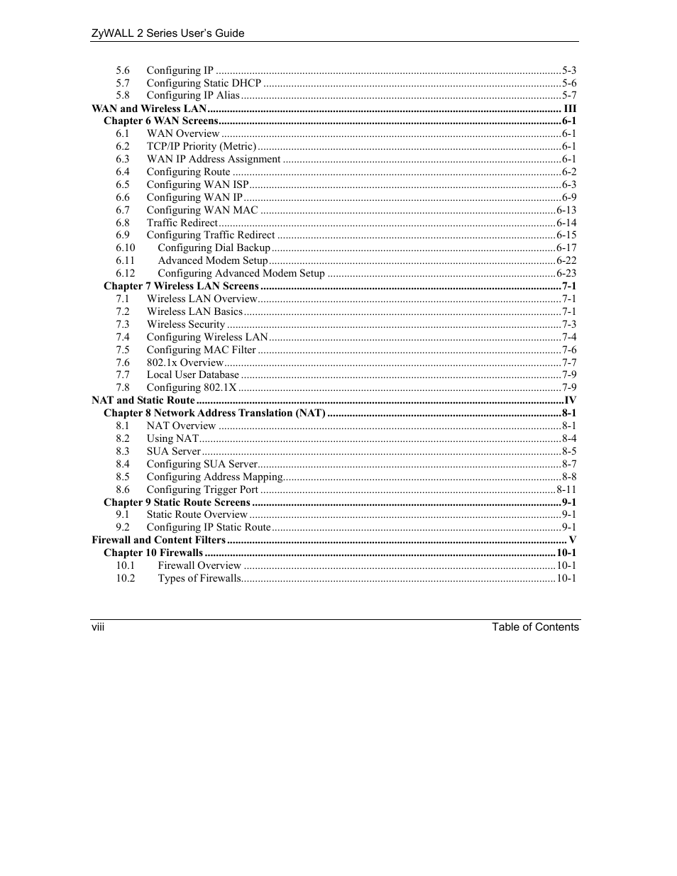 ZyXEL Communications Internet Security Gateway ZyWALL 2 Series User Manual | Page 8 / 614