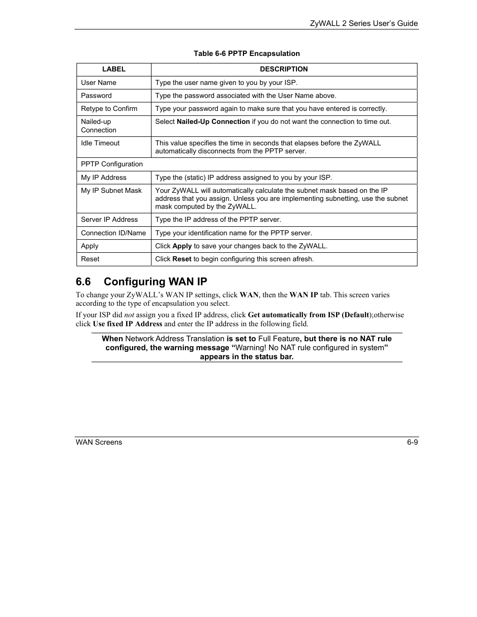 Configuring wan ip, 6 configuring wan ip | ZyXEL Communications Internet Security Gateway ZyWALL 2 Series User Manual | Page 93 / 614