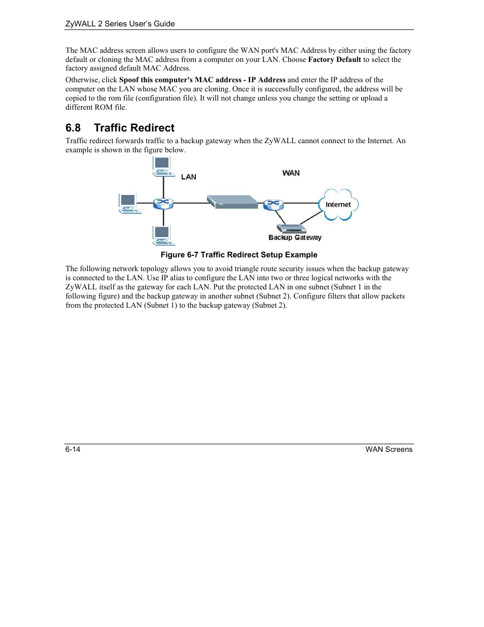 Traffic redirect, 8 traffic redirect | ZyXEL Communications Internet Security Gateway ZyWALL 2 Series User Manual | Page 98 / 614